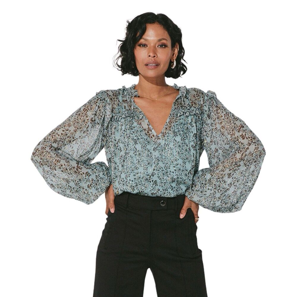 NWT Cleobella Loretta Iris Floral Print Chiffon Puff Sleeve Blouse
